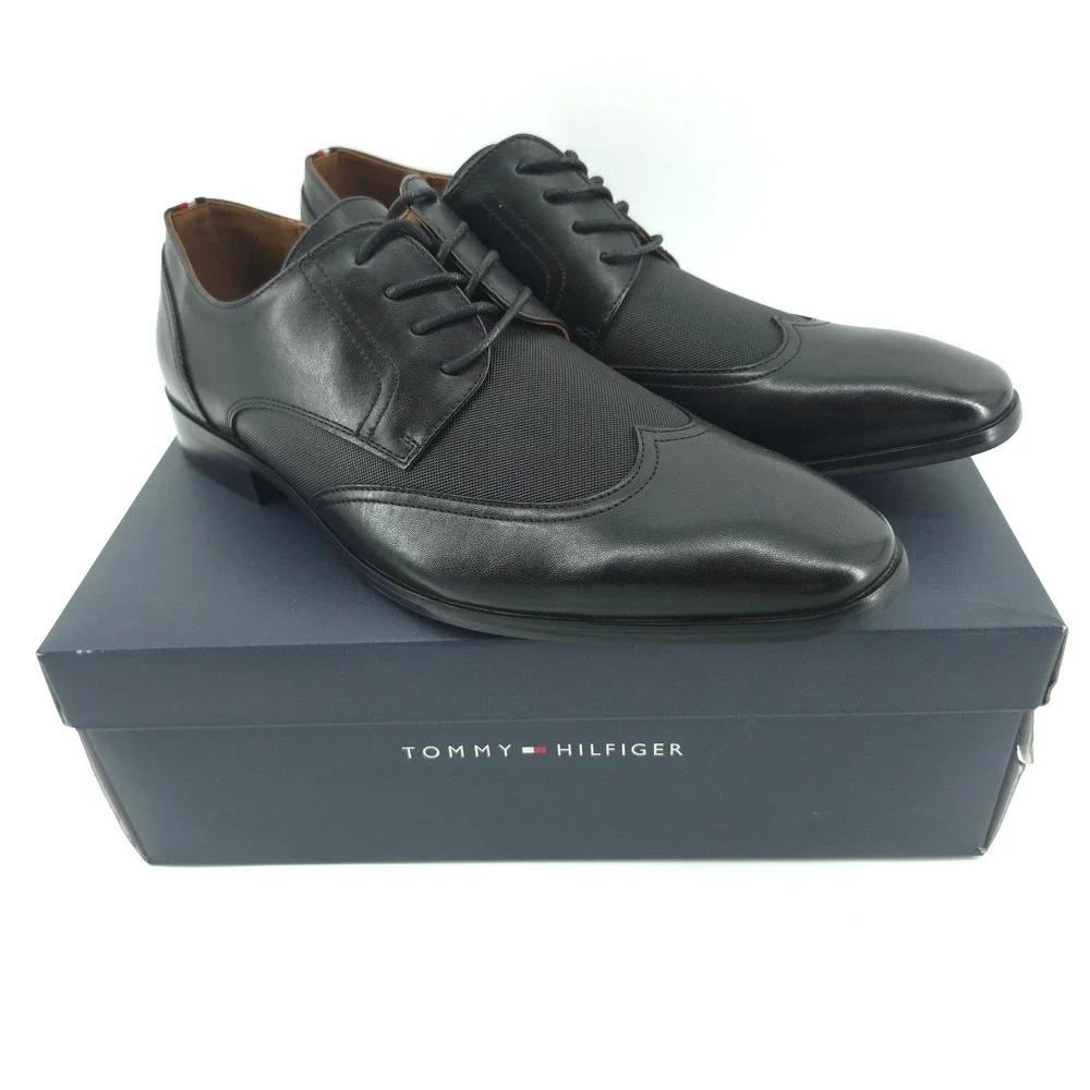Tommy Hilfiger Mens Sagent Wingtip Oxford Faux Leather Black Size 9.5 new